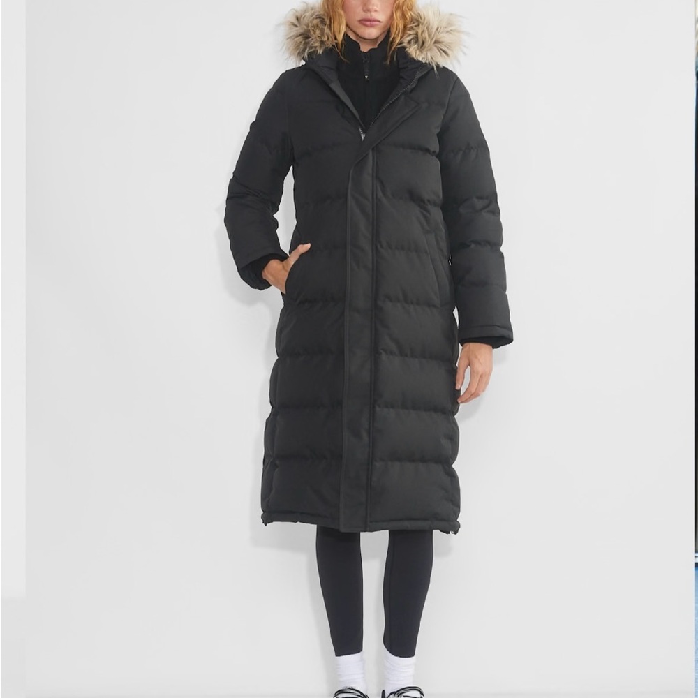 Women's Black Puffer Coat with Faux Fur Hood